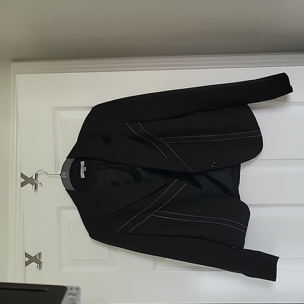 Black blazer with white stitching